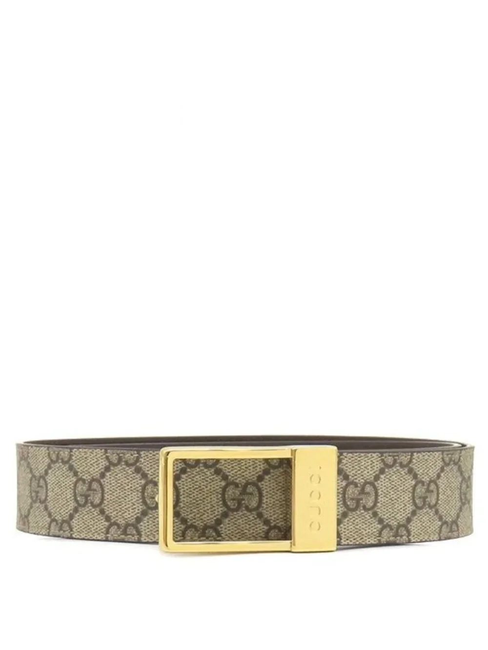 Gucci Belt Square Buckle GG 75 Supreme Canvas Beige Brown Gold Star Marked
